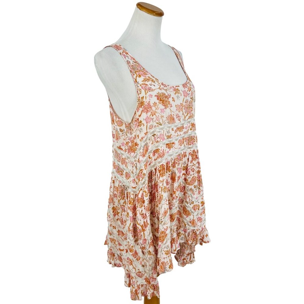 Free People White Orange Floral Voile & Lace Mini Dress | Coastal Cowgirl Boho M - Picture 7 of 16
